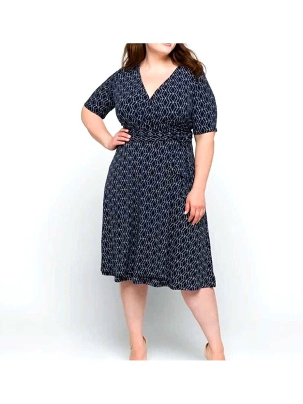 41 Hawthorn Navy Geometric Wrap-Style Midi Dress